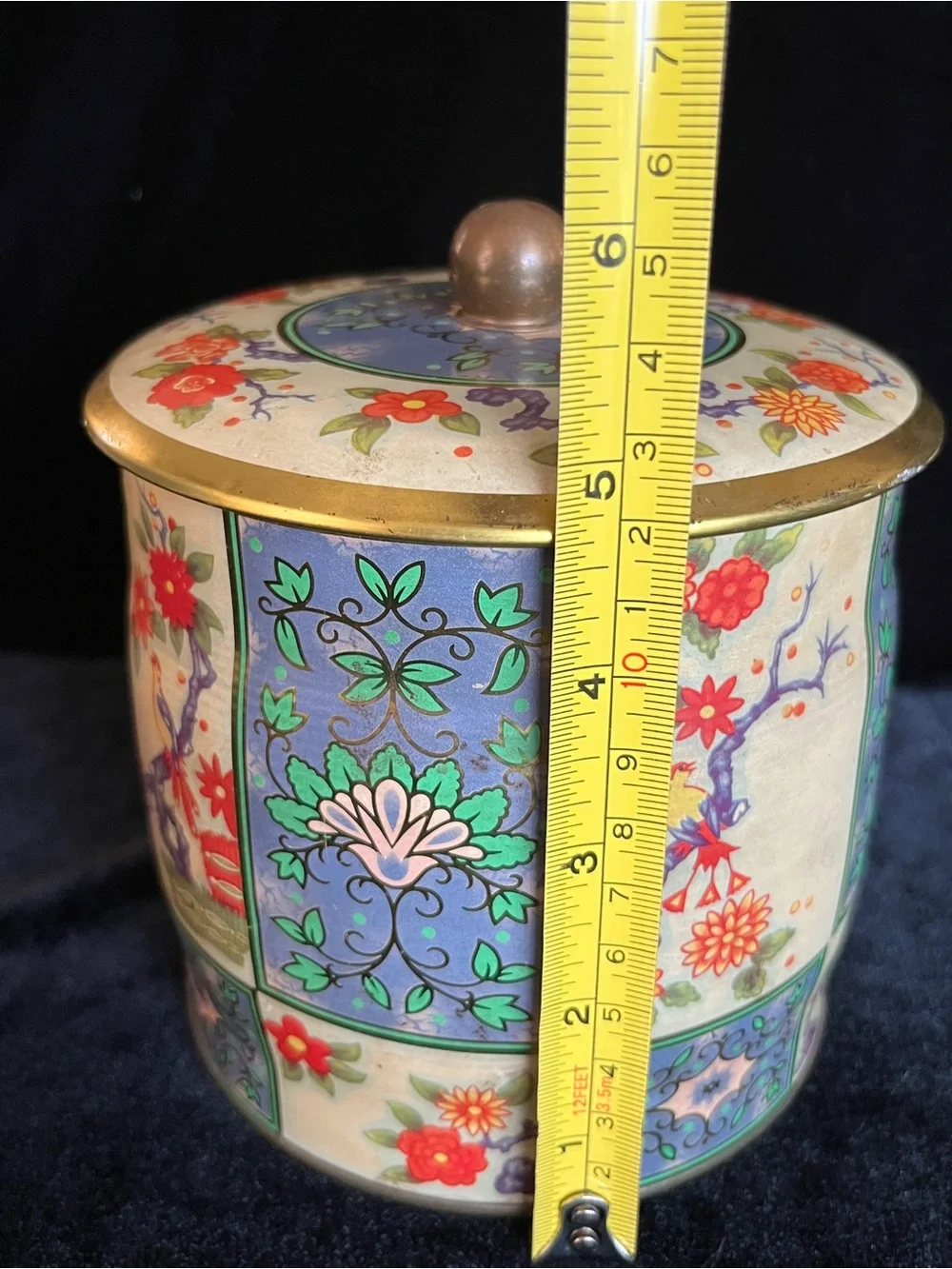 Vintage Floral Colorful Made in England Metal Container Jar With Lid